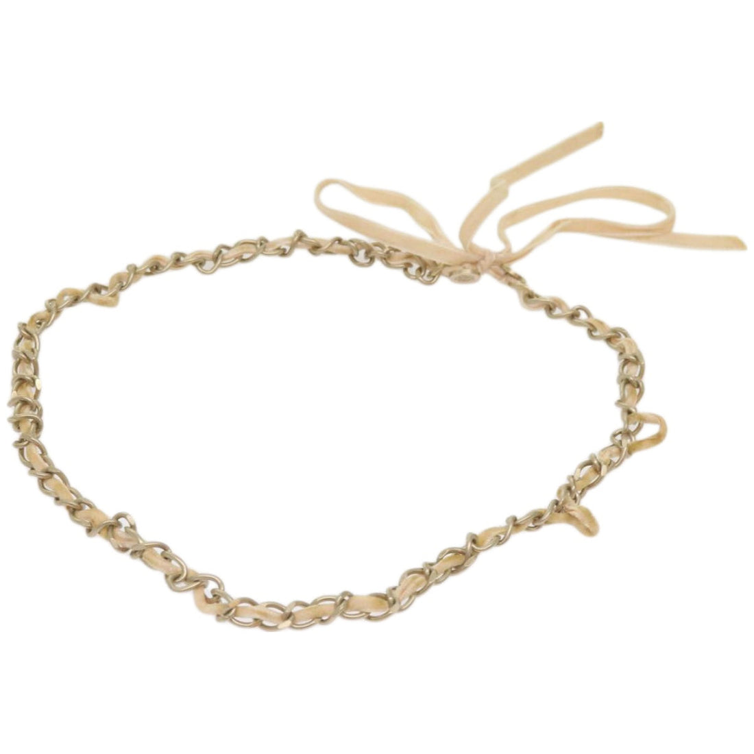 CHANEL Ribbon Chain metal Pink CC Auth bs12327