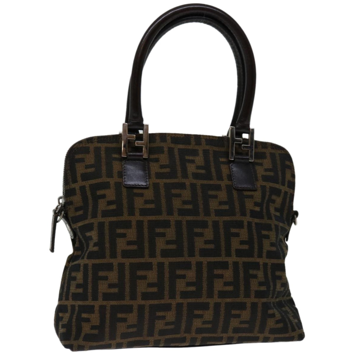 FENDI Zucca Canvas Hand Bag Black Brown Auth bs12482