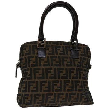 FENDI Zucca Canvas Hand Bag Black Brown Auth bs12482