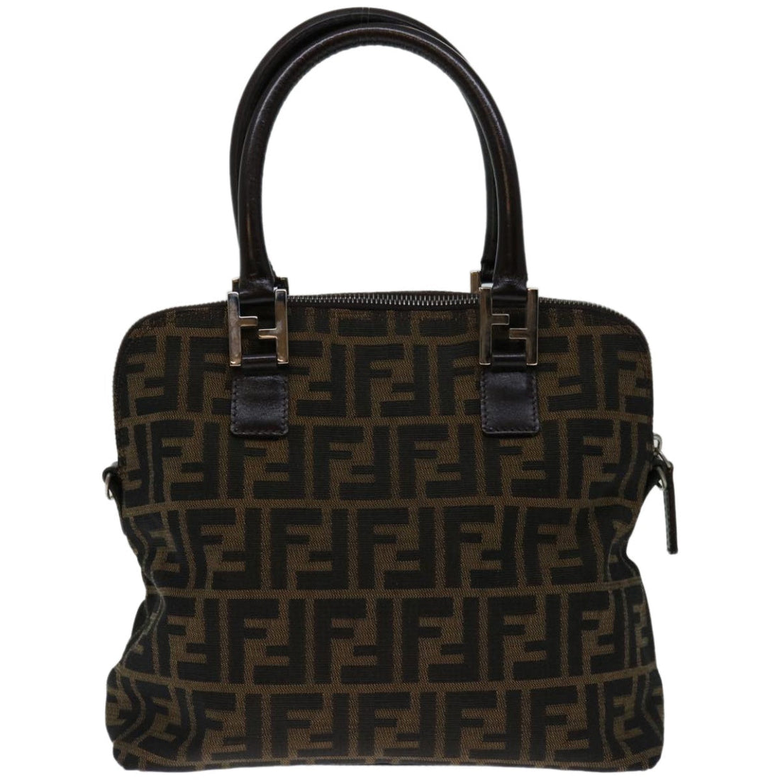 FENDI Zucca Canvas Hand Bag Black Brown Auth bs12482