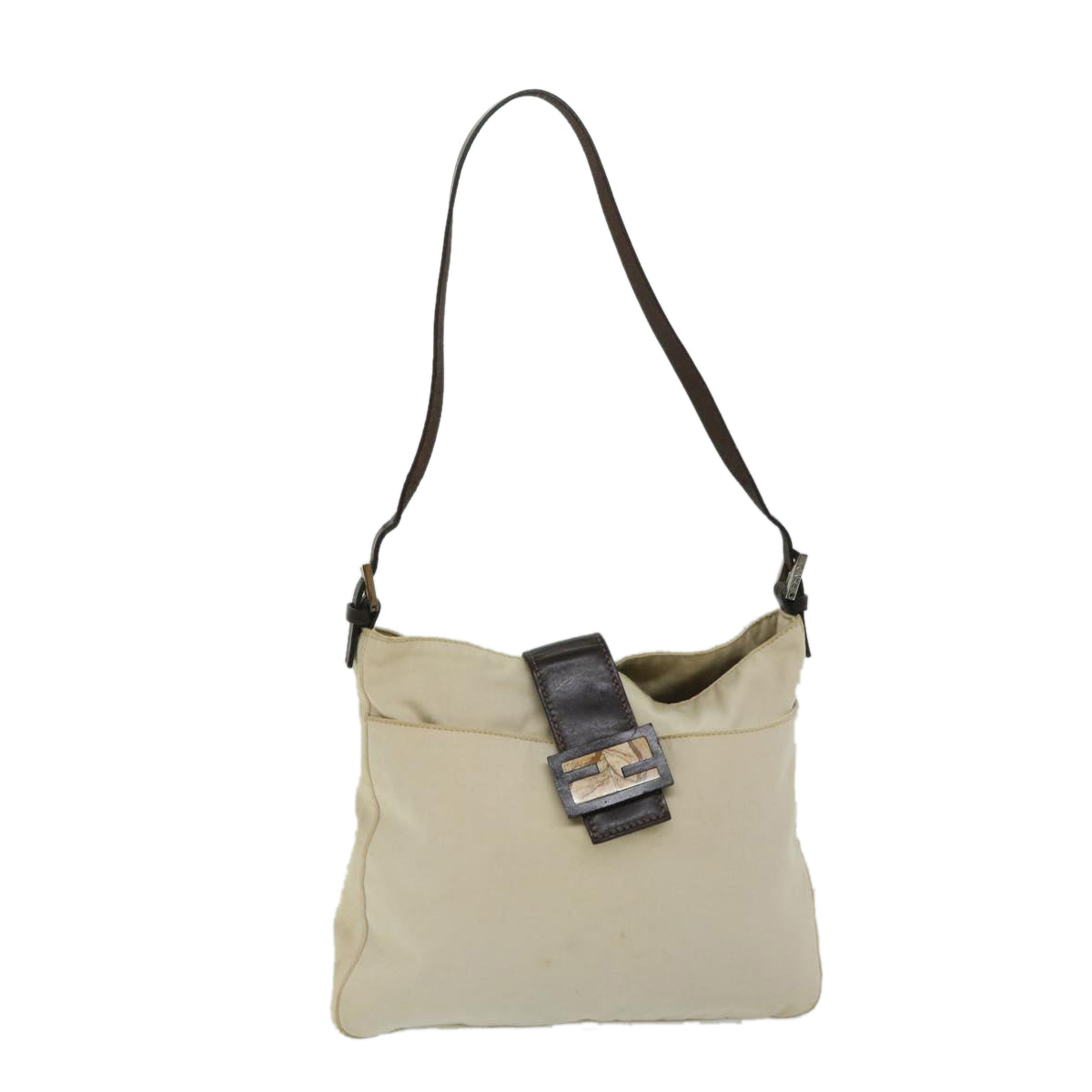 FENDI Mamma Baguette Shoulder Bag Canvas Beige Auth bs12544