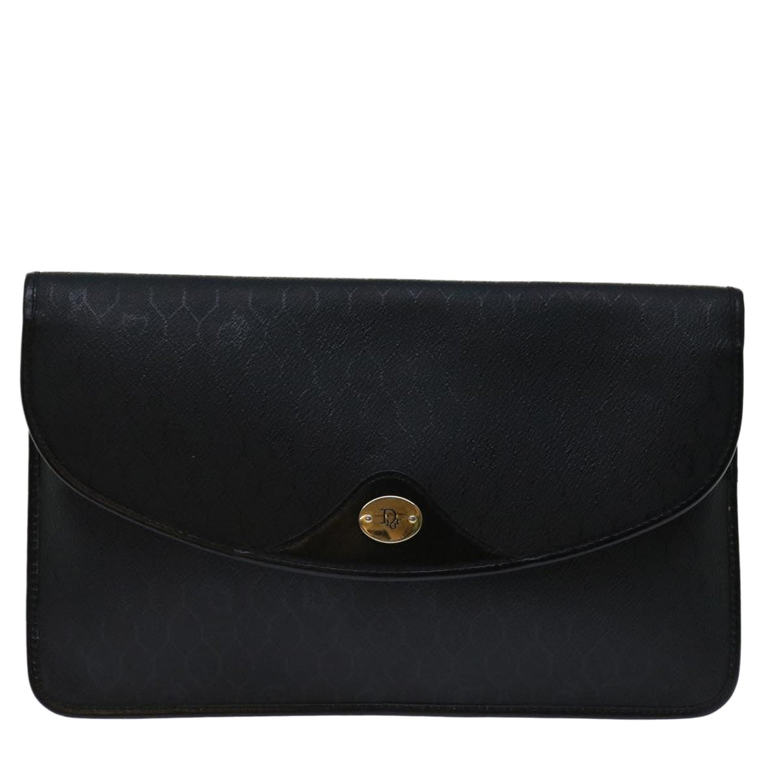 CHRISTIAN DIOR Honeycomb Canvas Clutch Bag PVC Leather Black Auth bs12644