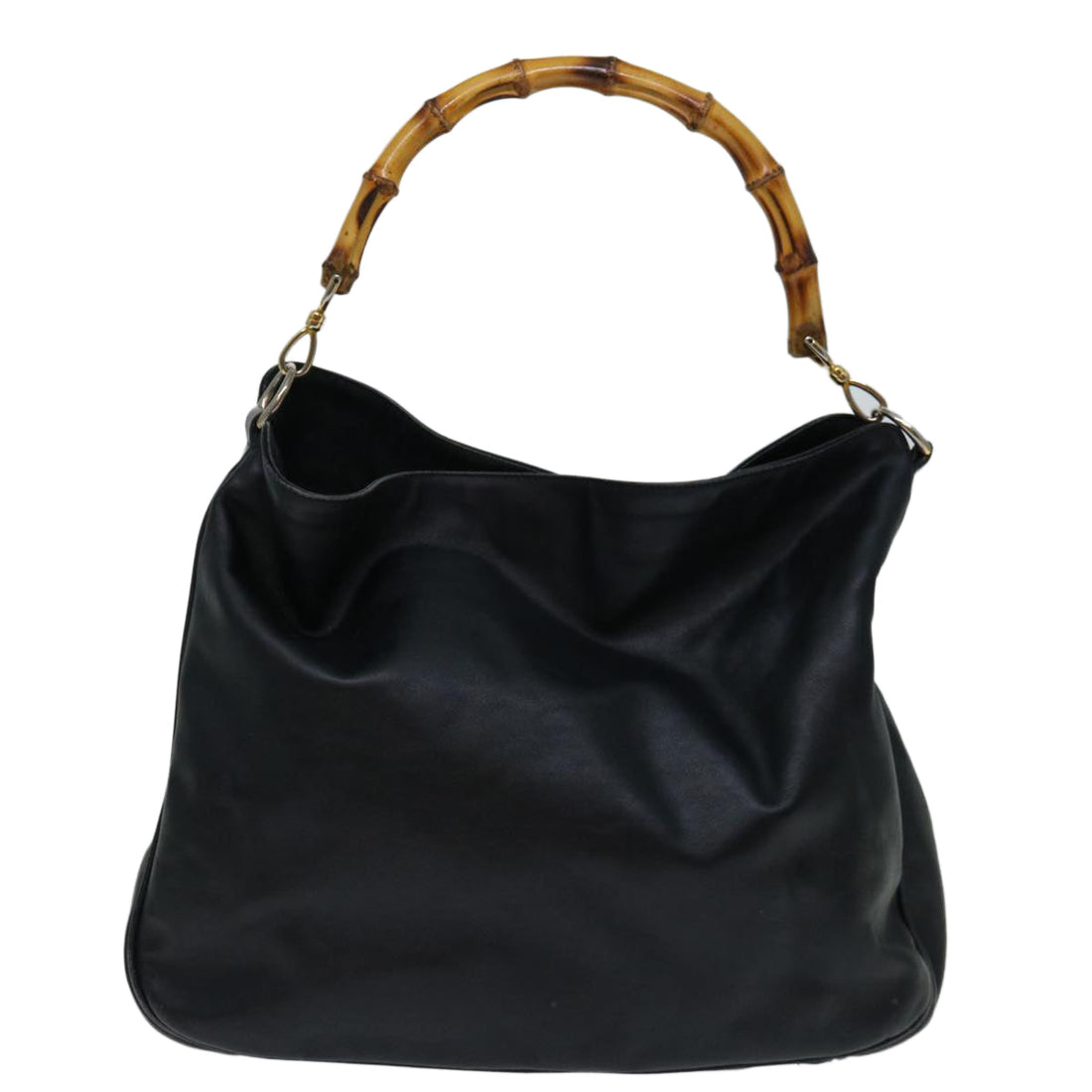 GUCCI Bamboo Shoulder Bag Leather Black Auth bs12938
