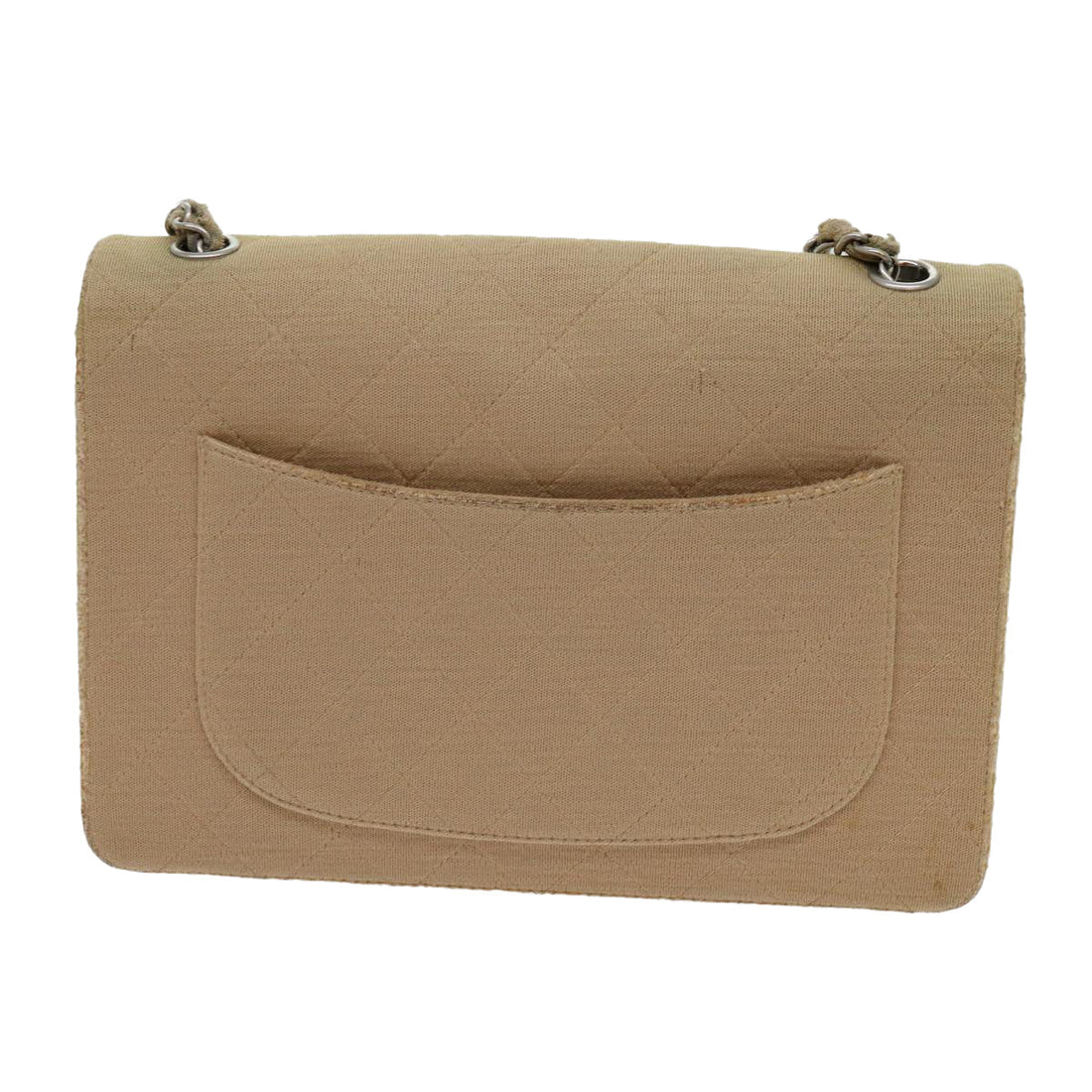 CHANEL Matelasse Chain Turn Lock Shoulder Bag cotton Beige CC Auth bs13037