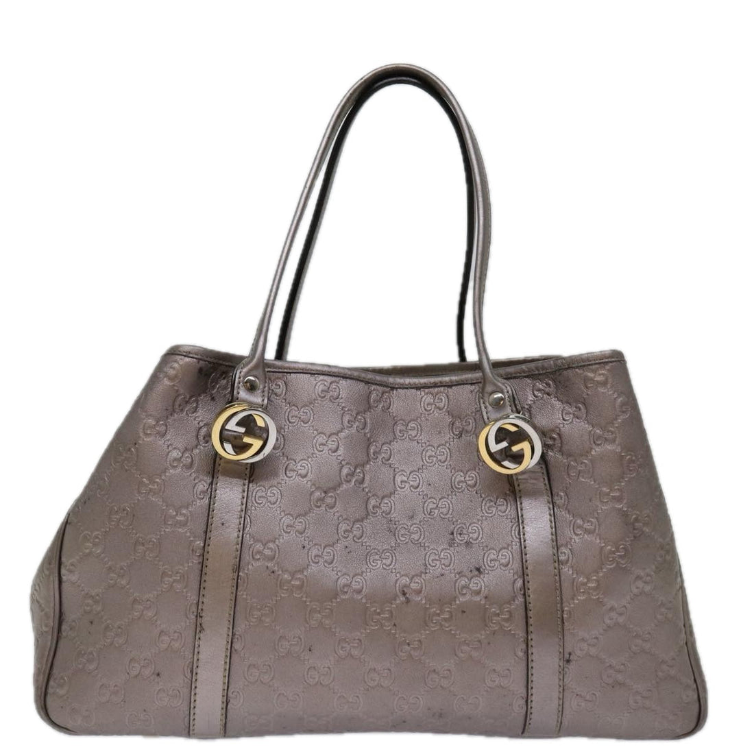 GUCCI GG Canvas ssima GG Twins Tote Bag Silver Tone 232957 Auth bs13179