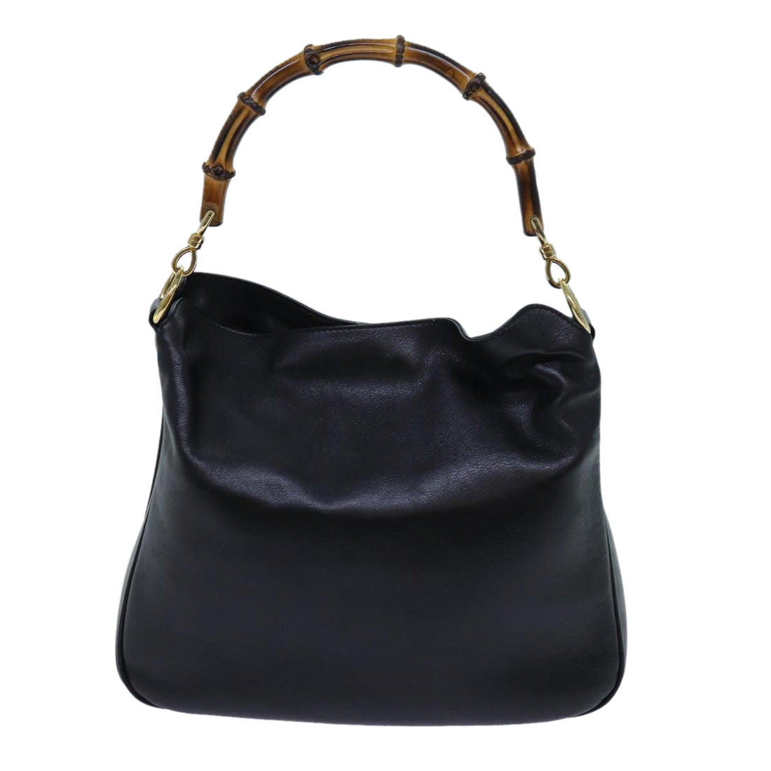 GUCCI Bamboo Shoulder Bag Leather 2way Black 001 1998 1638 Auth bs13384