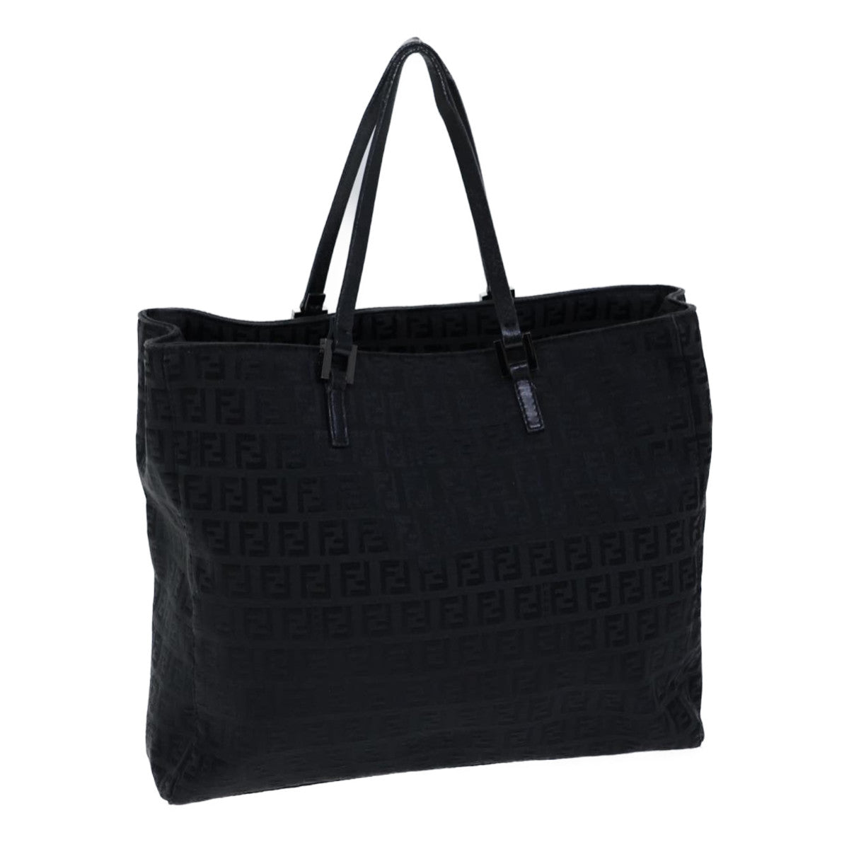 FENDI Zucchino Canvas Hand Bag Black Auth bs13696