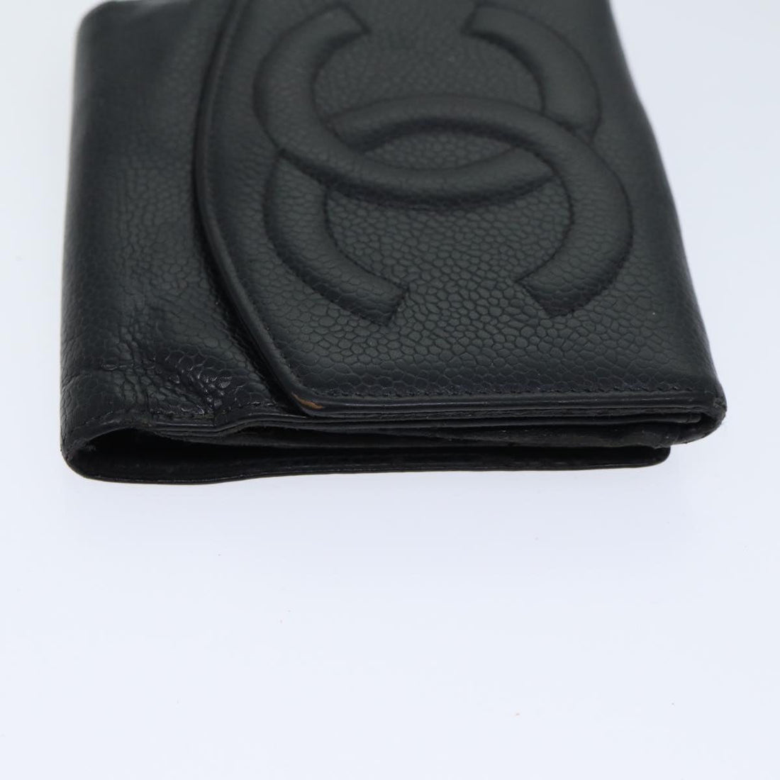 CHANEL Wallet Caviar Skin Black CC Auth bs13883