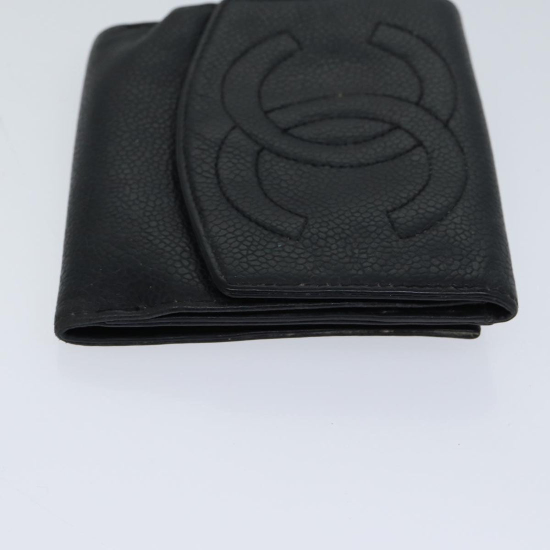 CHANEL Wallet Caviar Skin Black CC Auth bs13886