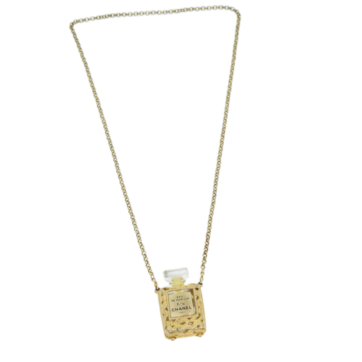 CHANEL Perfume N?‹5 Necklace metal Gold CC Auth bs13939