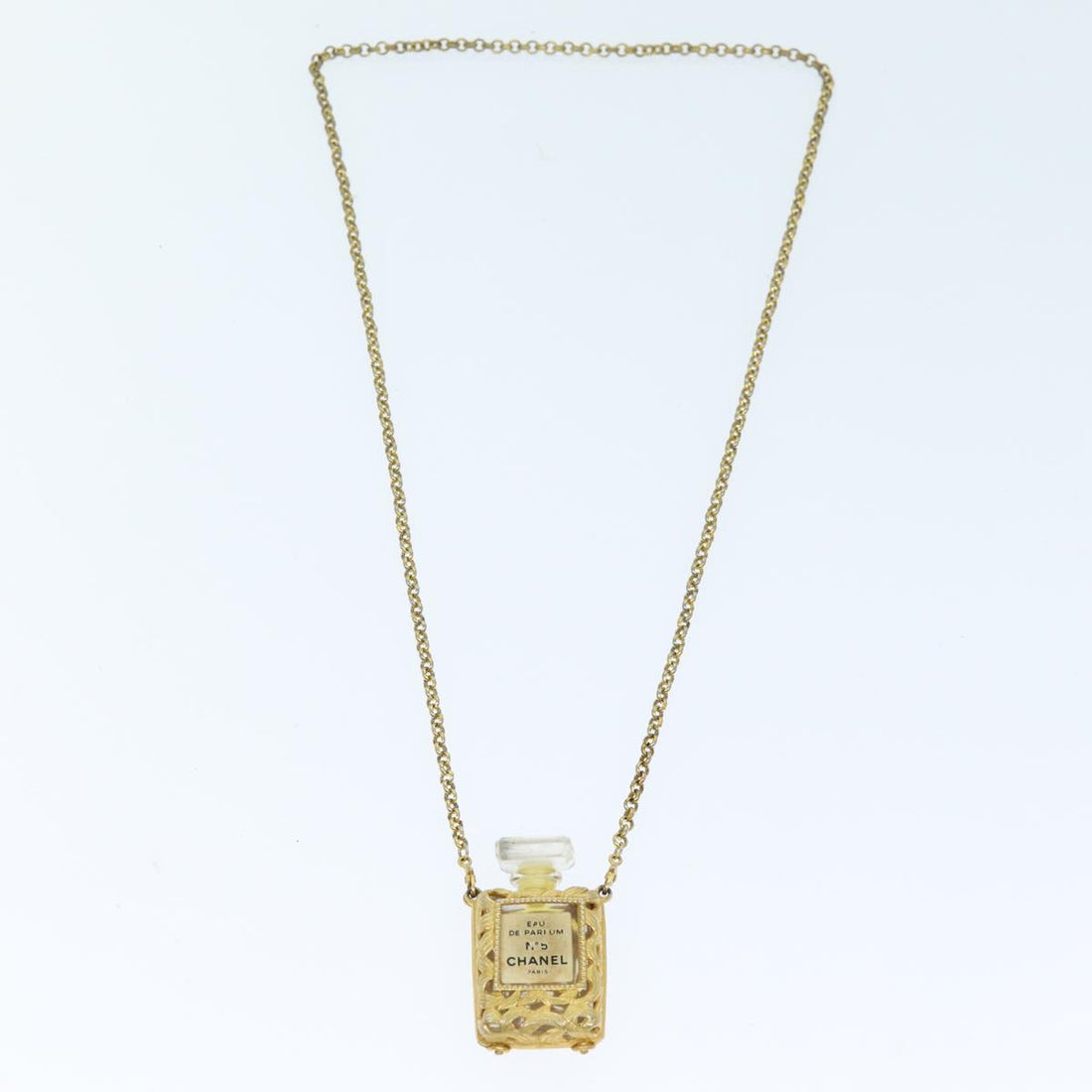 CHANEL Perfume N?‹5 Necklace metal Gold CC Auth bs13939