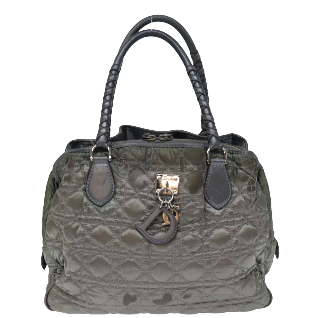 CHRISTIAN DIOR Lady Dior Canage Hand Bag Nylon Gray Auth bs14281
