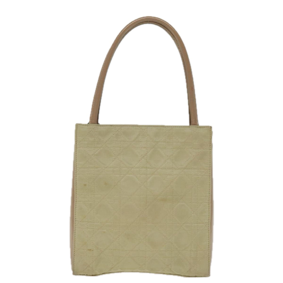 CHRISTIAN DIOR Lady Dior Canage Hand Bag Nylon Leather Beige Auth bs14427