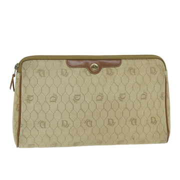 CHRISTIAN DIOR Honeycomb Canvas Clutch Bag PVC Leather Beige Auth bs14451