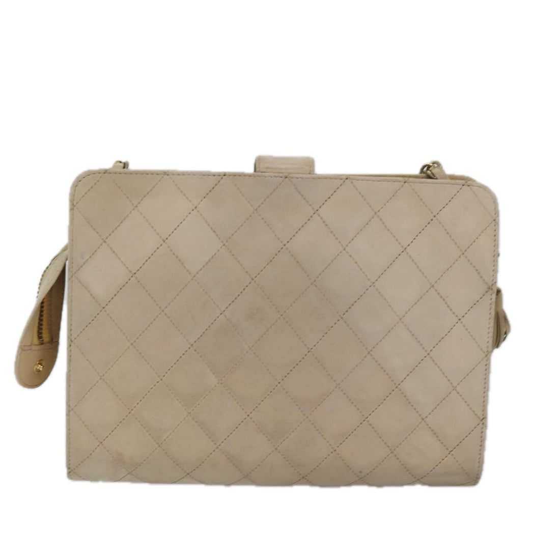 CHANEL Matelasse Chain Shoulder Bag Lamb Skin Beige CC Auth bs14983