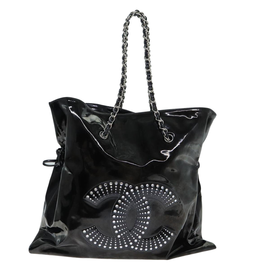 CHANEL COCO Mark Chain Shoulder Bag Patent leather Black CC Auth bs15342