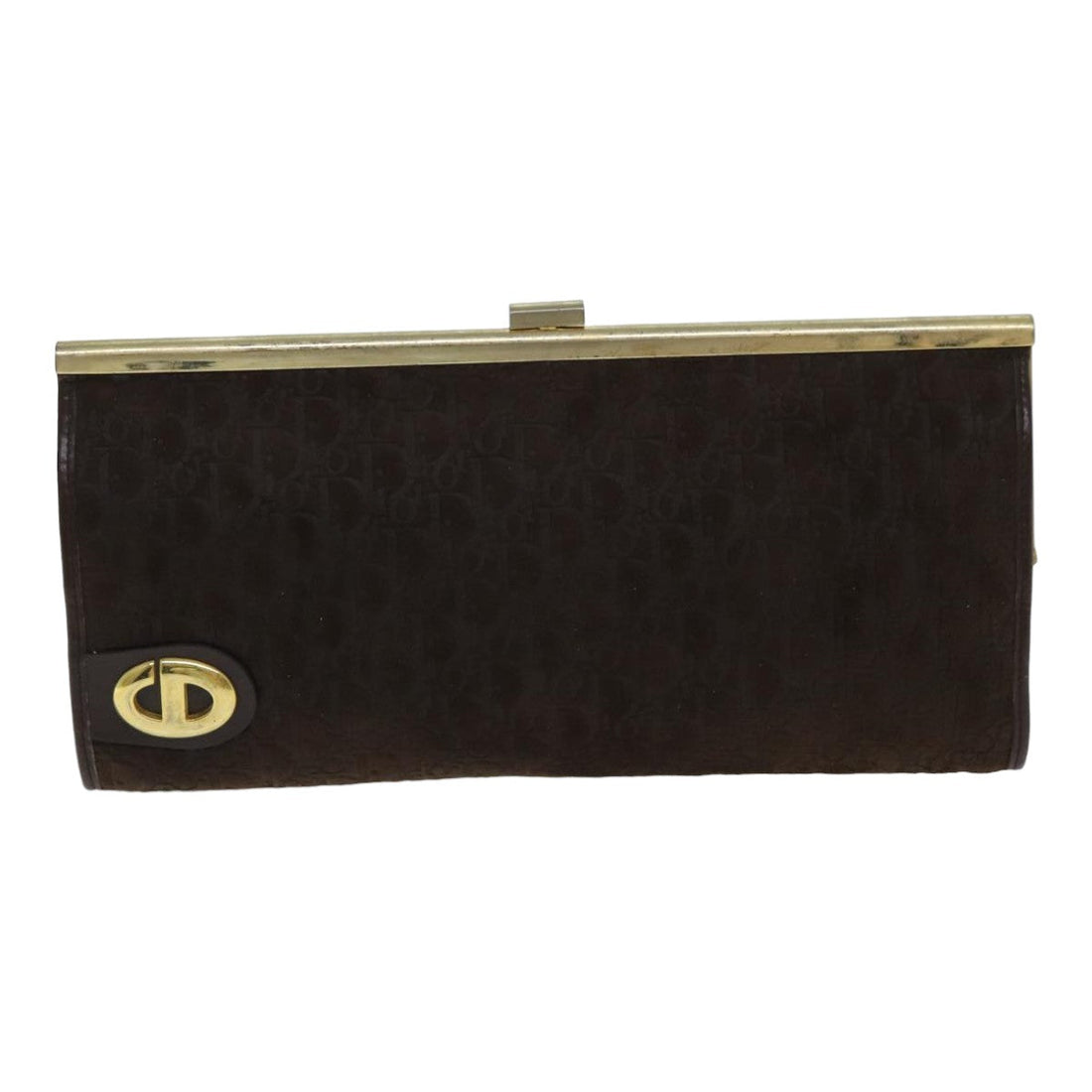 CHRISTIAN DIOR Trotter Canvas Clutch Bag Leather Brown Auth bs15371