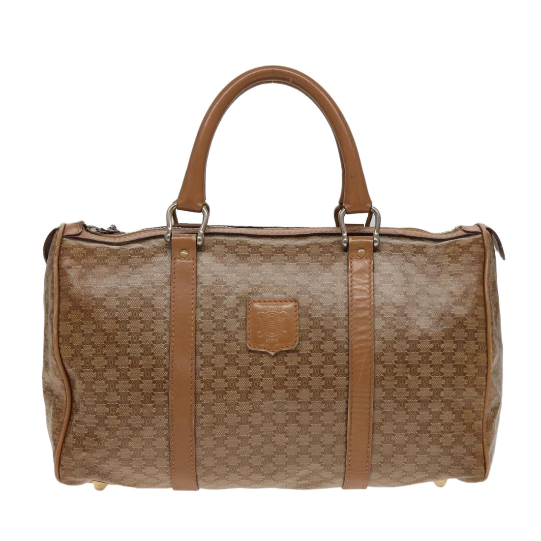 CELINE Macadam Canvas Boston Bag Beige Auth bs15630