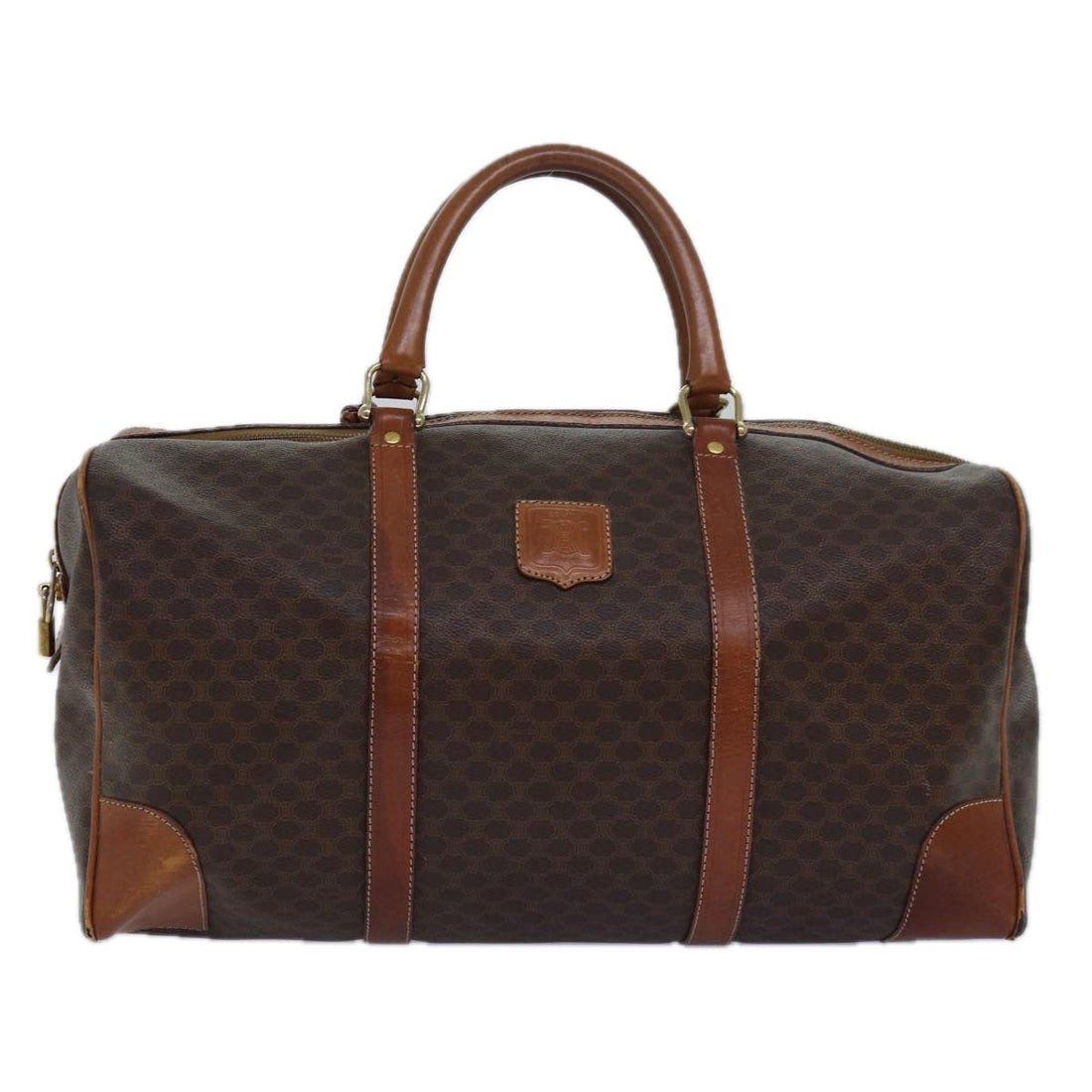 CELINE Macadam Canvas Boston Bag PVC Leather Brown Auth bs15633