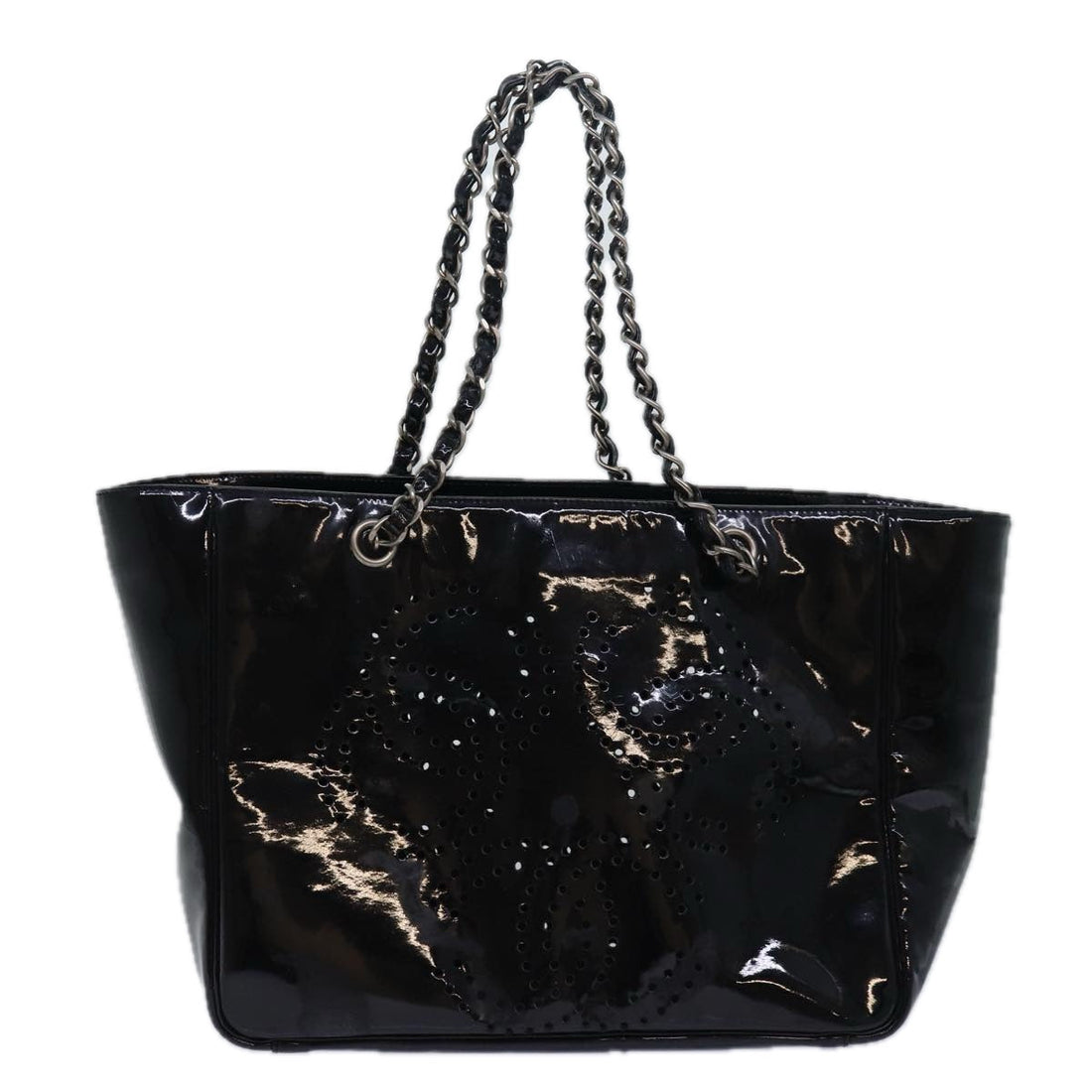 CHANEL Chain Triple Coco Tote Bag Enamel Black CC Auth bs15708