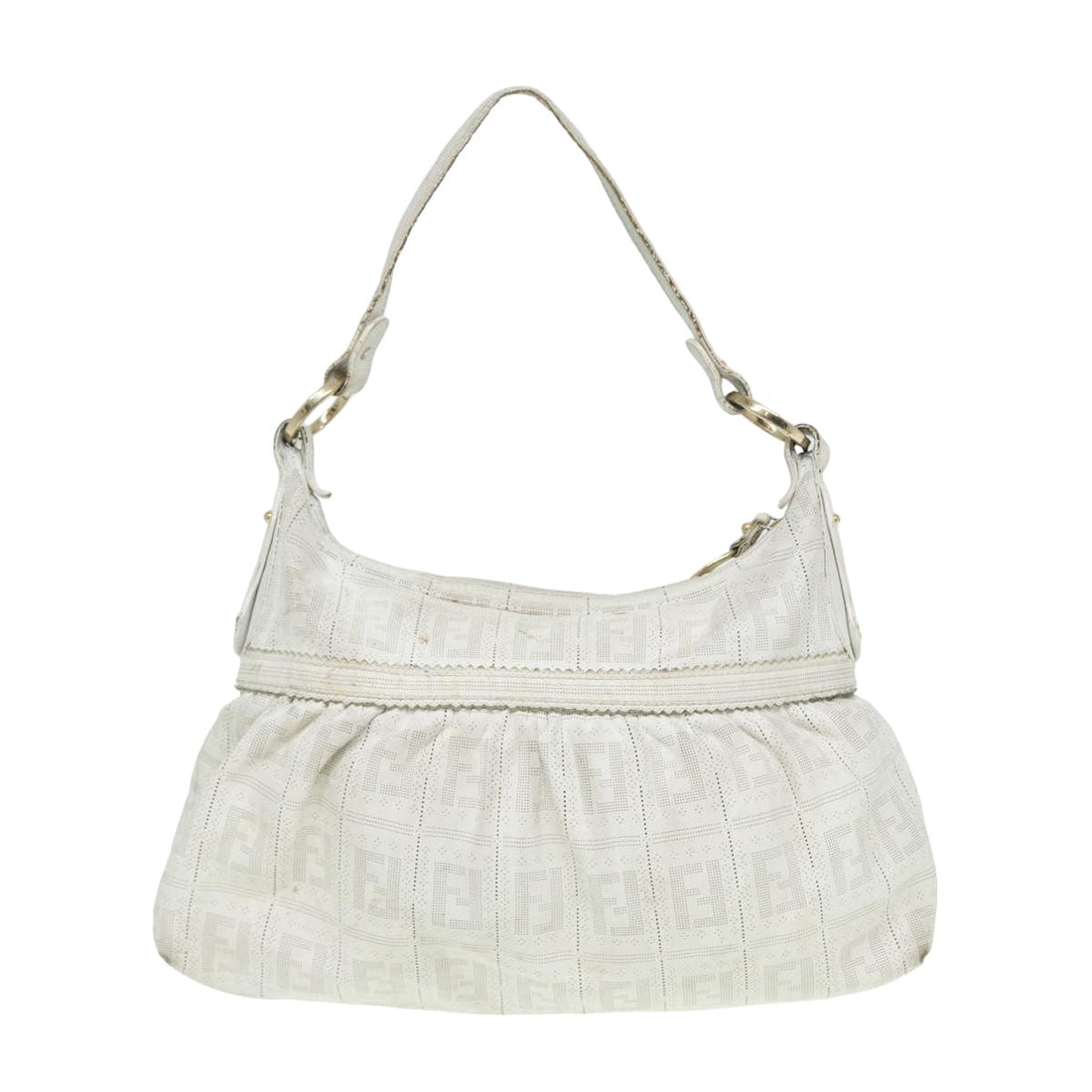 FENDI Zucca Canvas Shoulder Bag White Auth bs15784