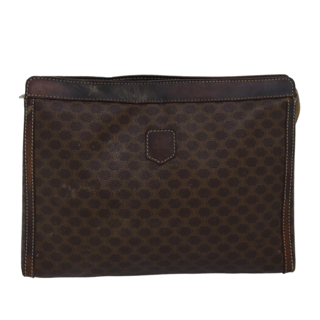 CELINE Macadam Canvas Clutch Bag PVC Leather 2Set Brown Auth bs15845