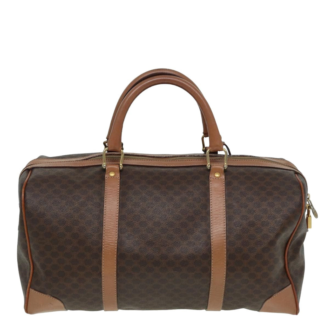 CELINE Macadam Canvas Boston Bag PVC Leather Brown Auth bs15893