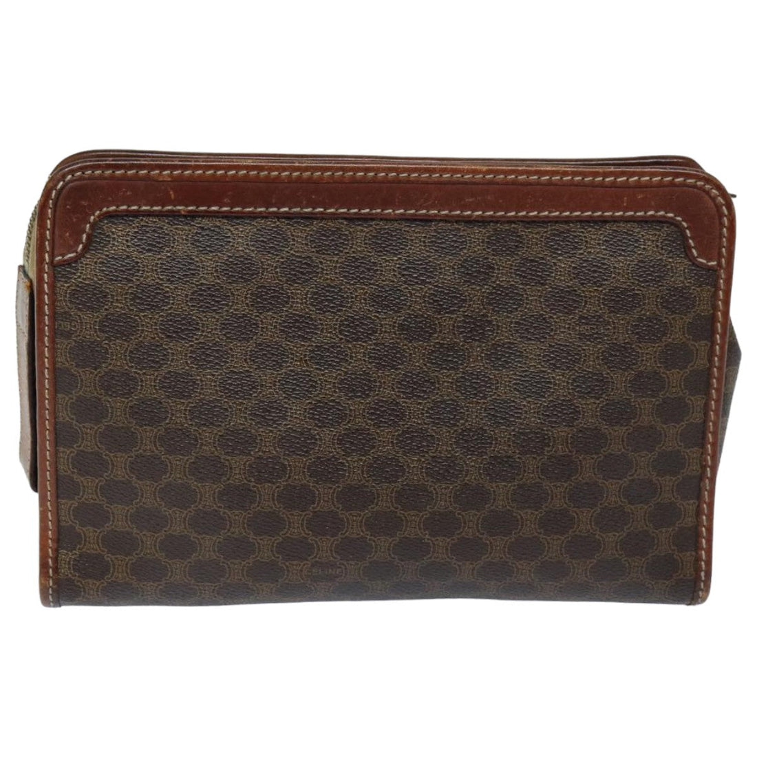 CELINE Macadam Canvas Clutch Bag PVC Leather Brown Auth bs15968