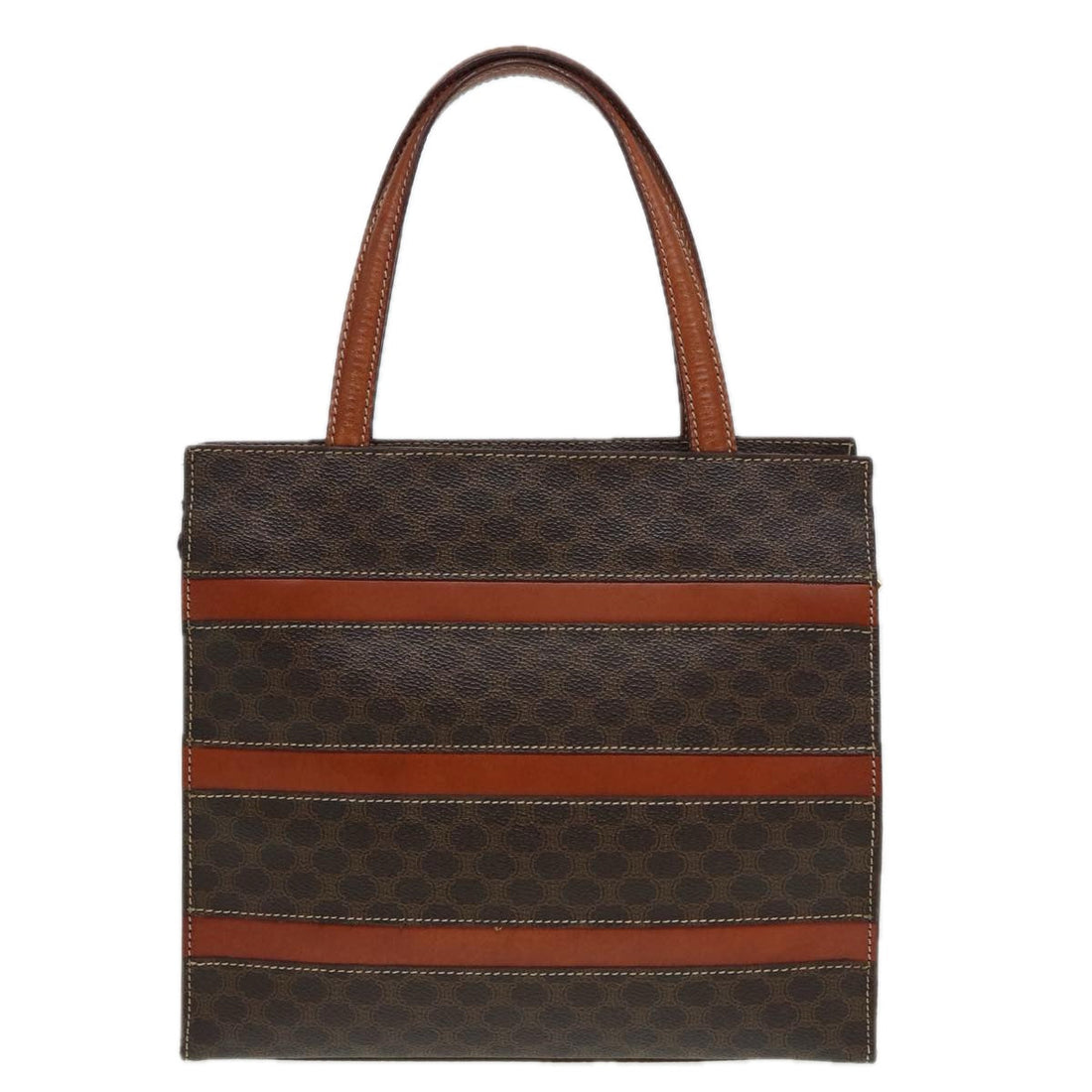 CELINE Macadam Canvas Hand Bag PVC Leather Black Brown Auth bs16151