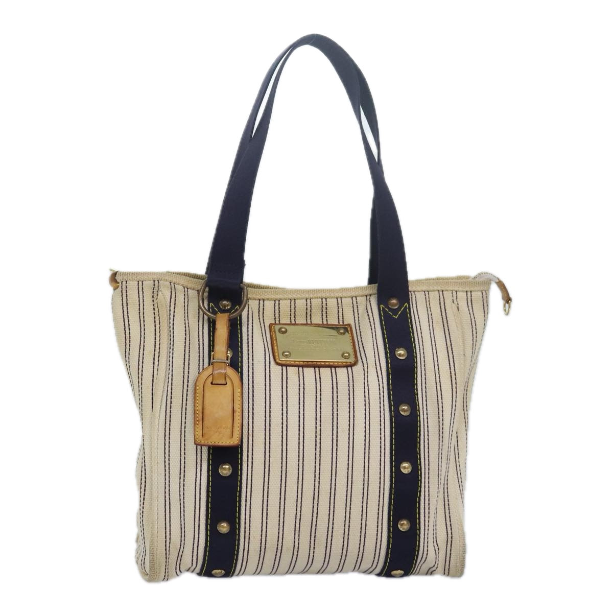 LOUIS VUITTON Antigua Cabas MM Tote Bag Beige Navy M40312 LV Auth bs16226