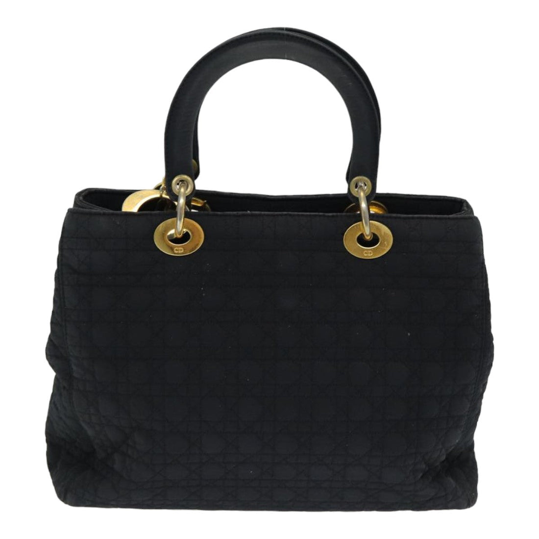 CHRISTIAN DIOR Lady Dior Canage Hand Bag Nylon Black Auth bs16352