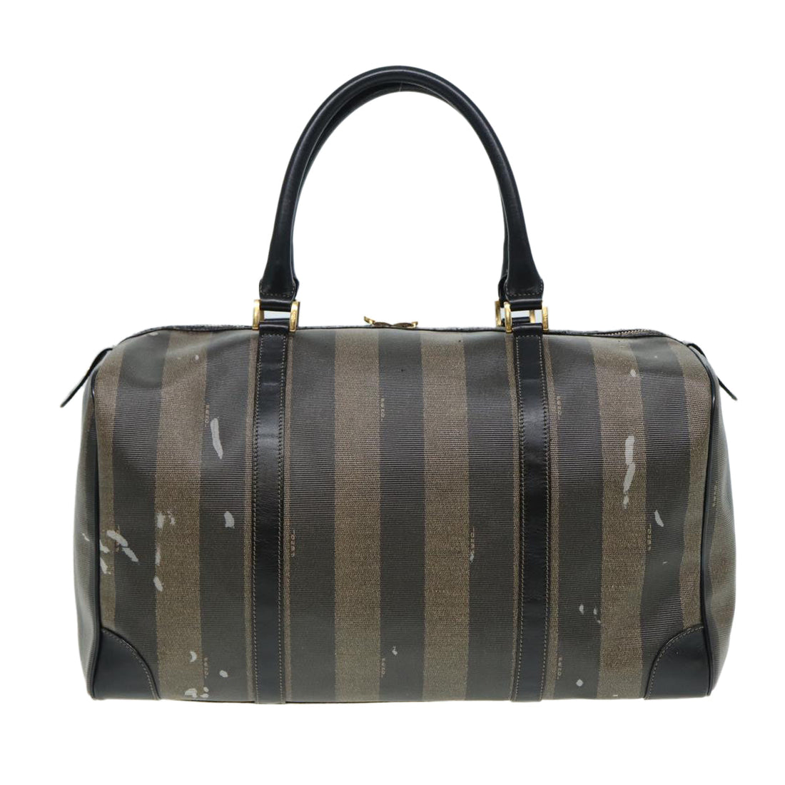 FENDI Pecan Canvas Boston Bag Brown Black Auth bs16368