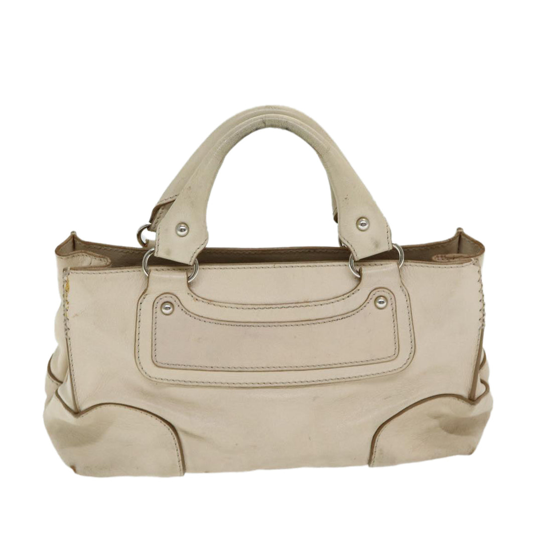CELINE Boogie bag Hand Bag Leather Beige Silver Auth bs16783