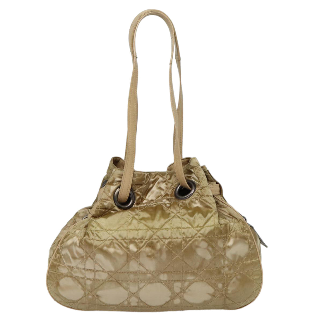 CHRISTIAN DIOR Lady Dior Canage Shoulder Bag Nylon Beige Auth bs16853