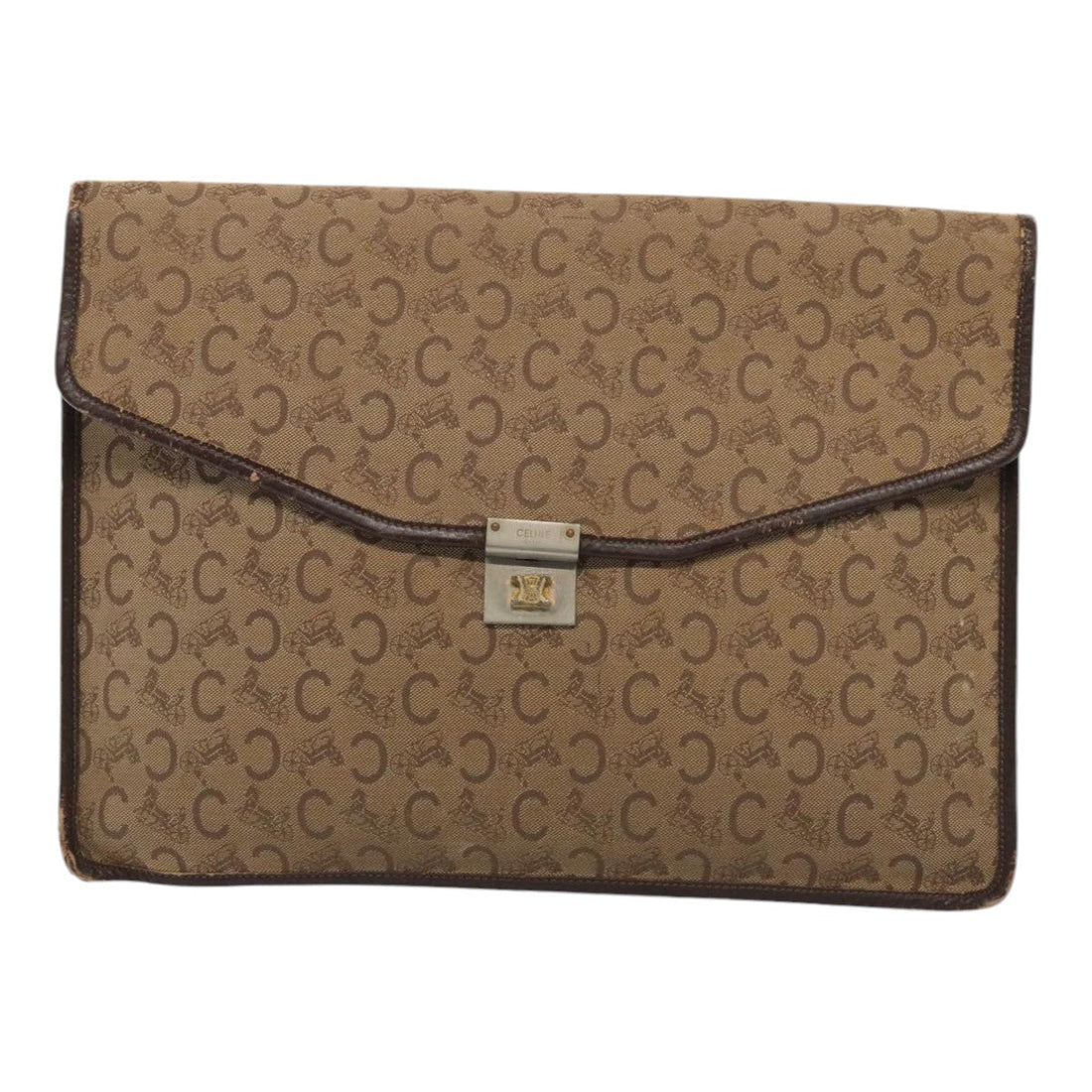 CELINE C saluki Clutch Bag Canvas 2Set Beige Auth bs17118