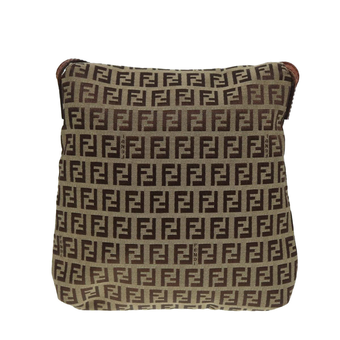 FENDI Zucchino Canvas Shoulder Bag Brown Gold Auth bs17192