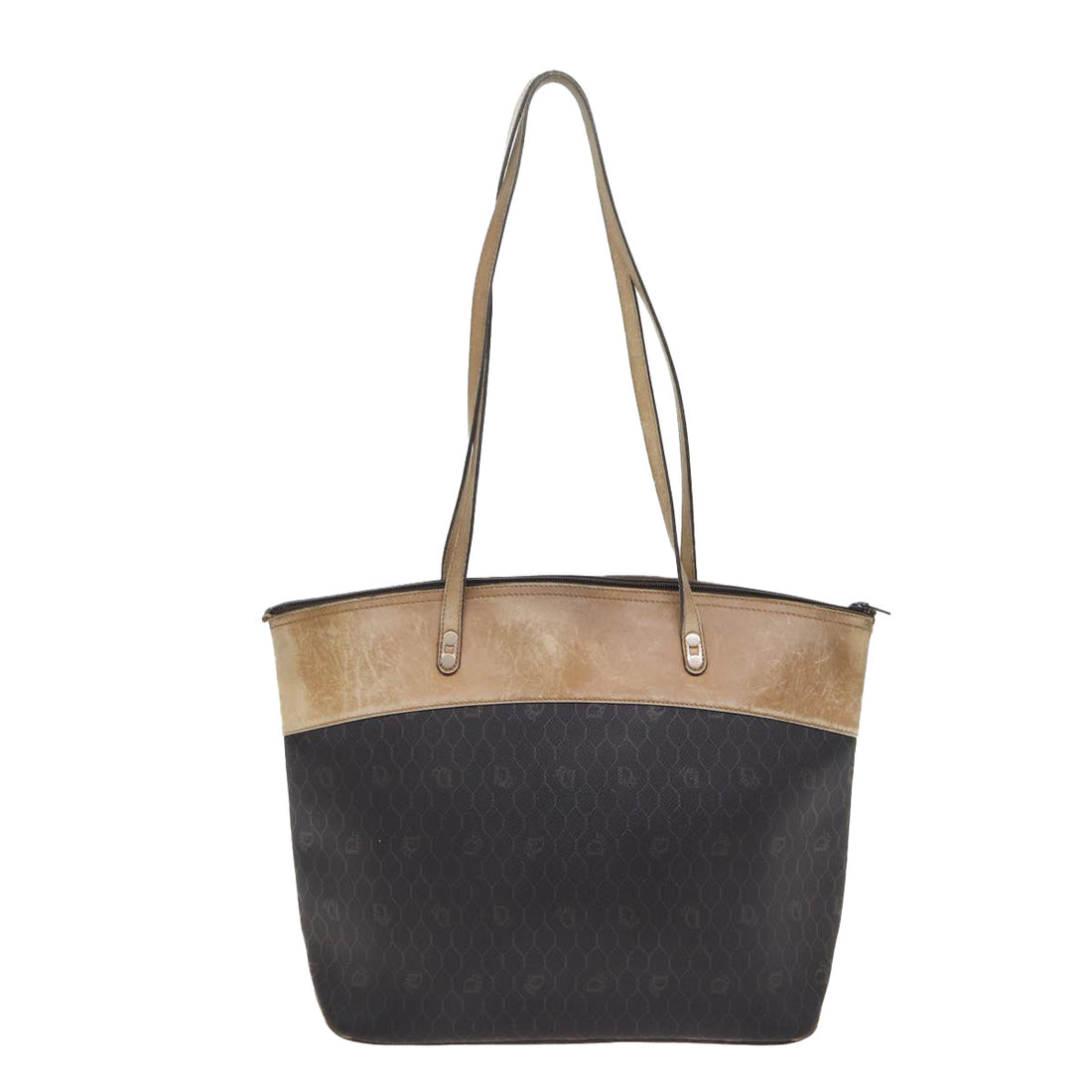 CHRISTIAN DIOR Honeycomb Canvas Tote Bag PVC Leather Black Auth bs17284