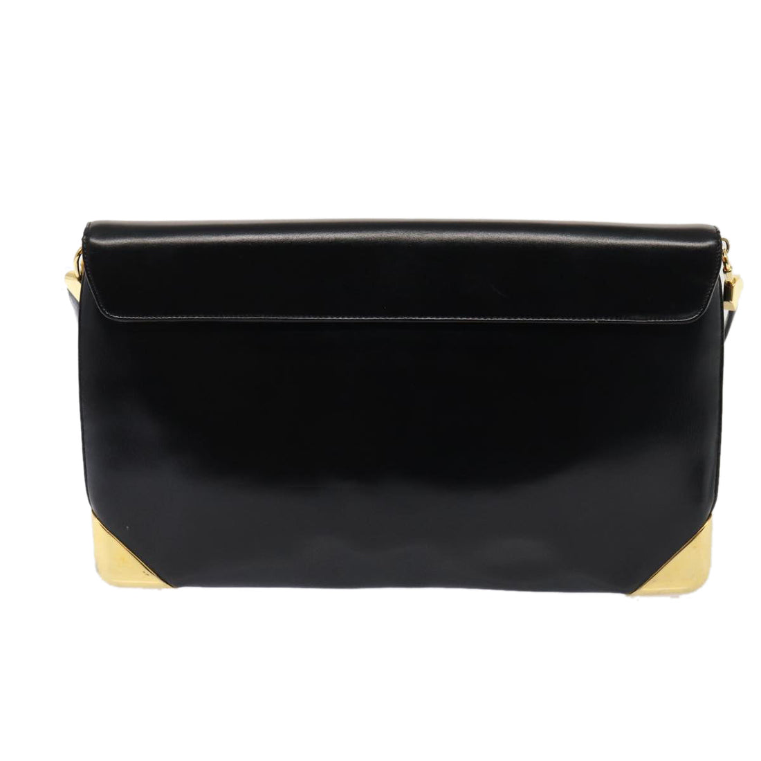 CHRISTIAN DIOR Shoulder Bag Leather Black Gold Auth bs17308