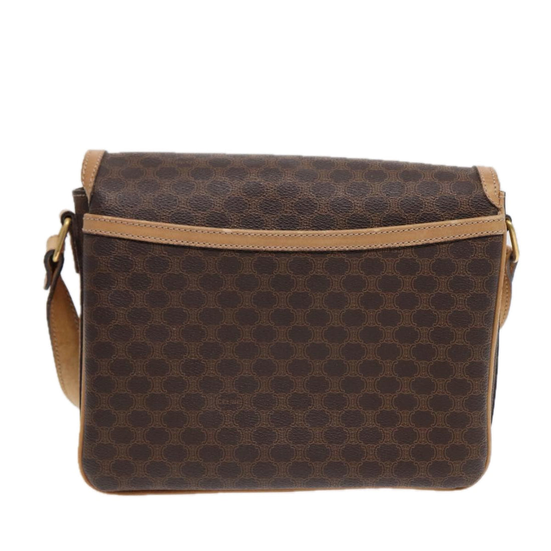 CELINE Macadam Canvas Shoulder Bag PVC Leather Brown Gold Auth bs17401