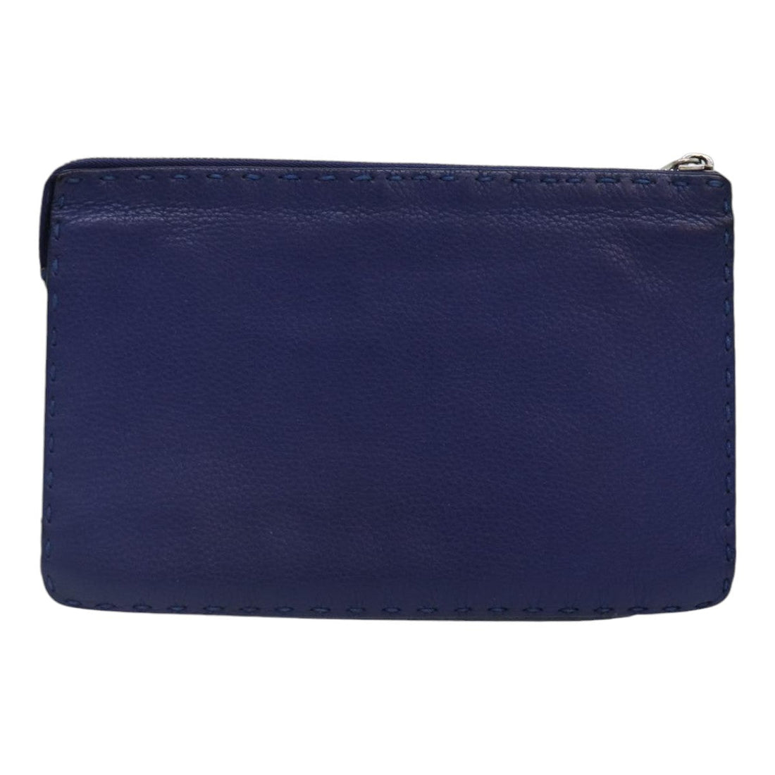 FENDI Clutch Bag Leather Blue Silver Auth bs17465