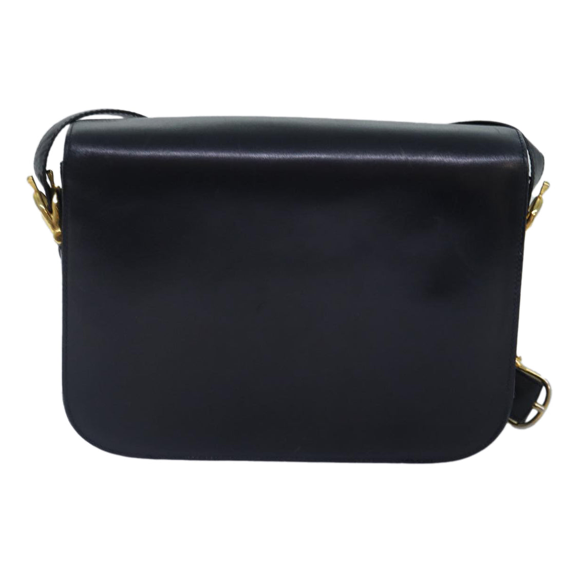 CELINE Horse Carriage Shoulder Bag Leather Navy Gold Auth bs17652