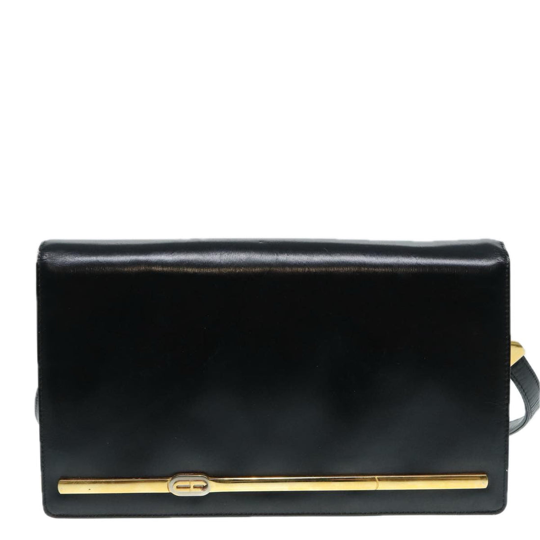 CHRISTIAN DIOR Shoulder Bag Leather Black Gold Auth bs17725