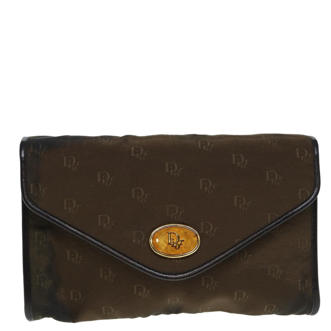 CHRISTIAN DIOR Chain Shoulder Bag Nylon Brown Gold Auth bs17771