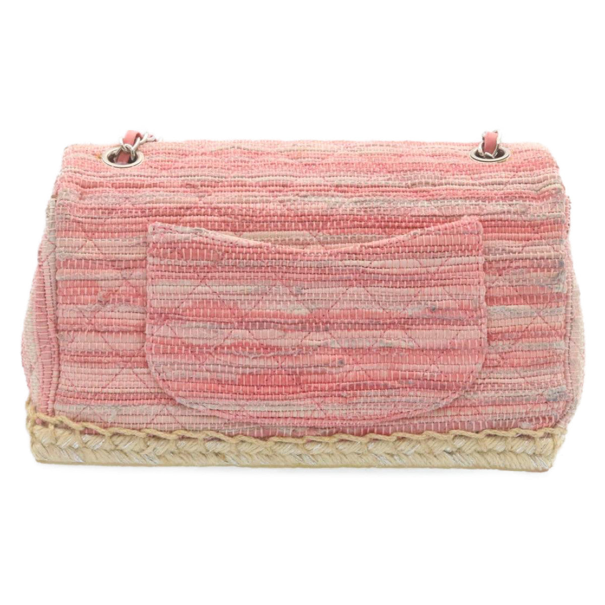 Chanel Chain Flap Shoulder Bag Turn Lock Canvas Pink CC Auth bs334A