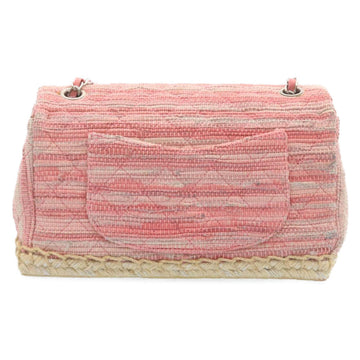 Chanel Chain Flap Shoulder Bag Turn Lock Canvas Pink CC Auth bs334A