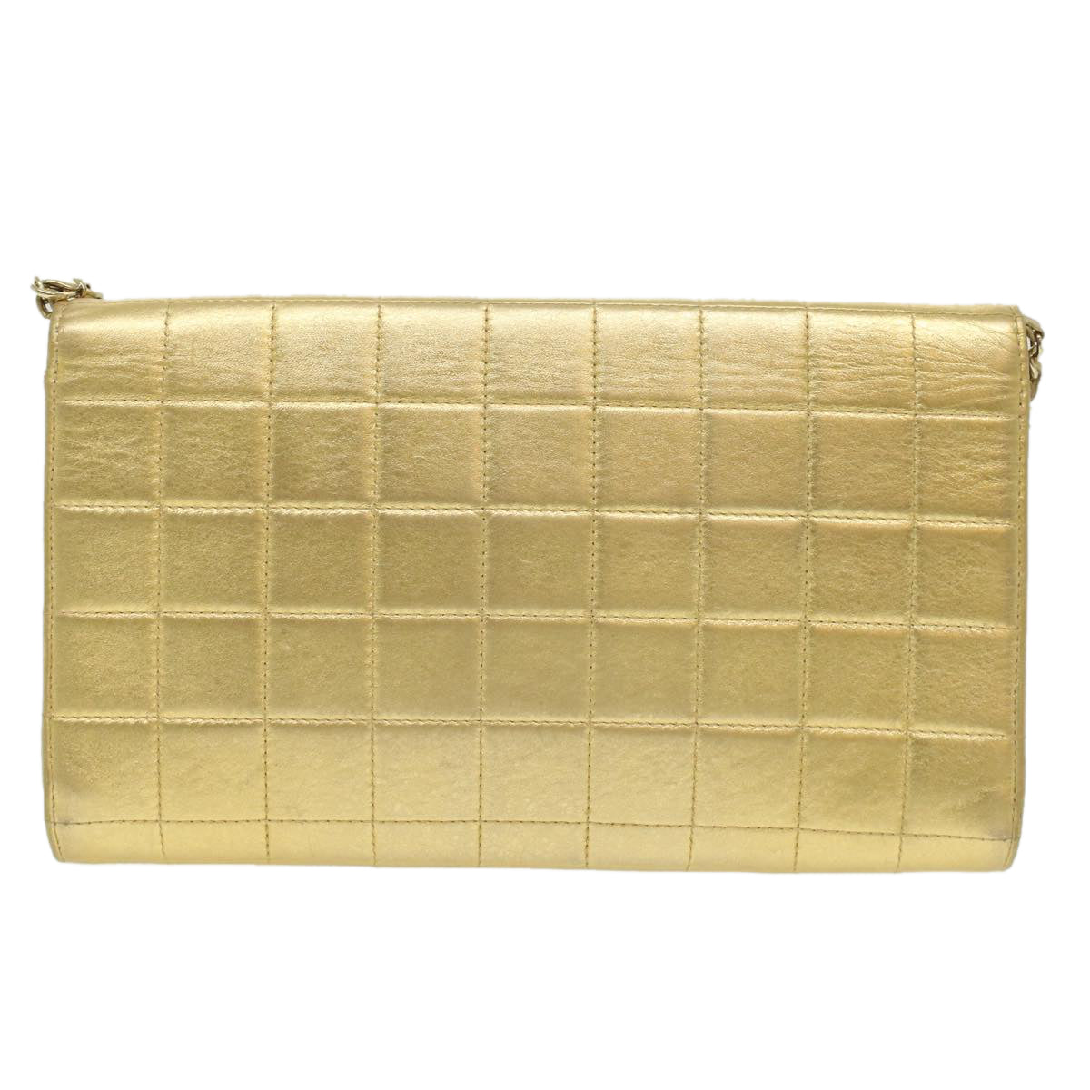 Chanel Choco Bar line Chain Shoulder Bag Leather Gold CC Auth bs3477A