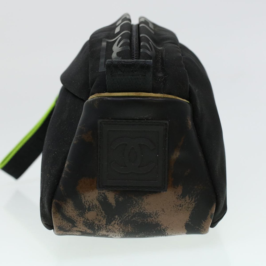 Chanel Clutch Bag Nylon Black CC Auth bs5031