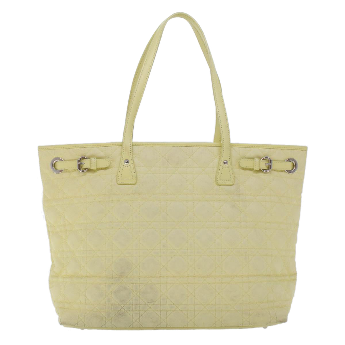 CHRISTIAN DIOR Lady Dior Canage Tote Bag Coated Canvas Yellow Auth bs5871