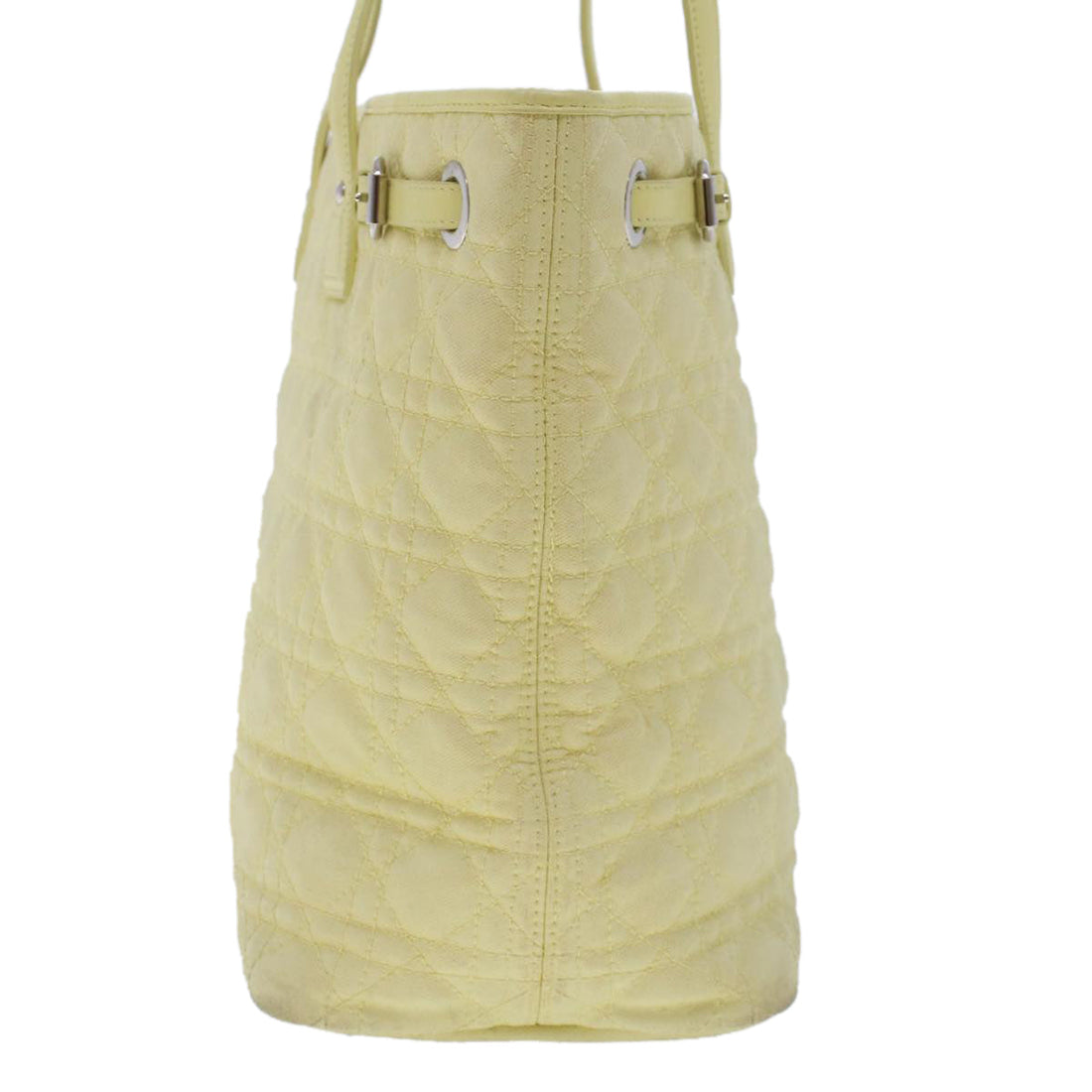 CHRISTIAN DIOR Lady Dior Canage Tote Bag Coated Canvas Yellow Auth bs5871