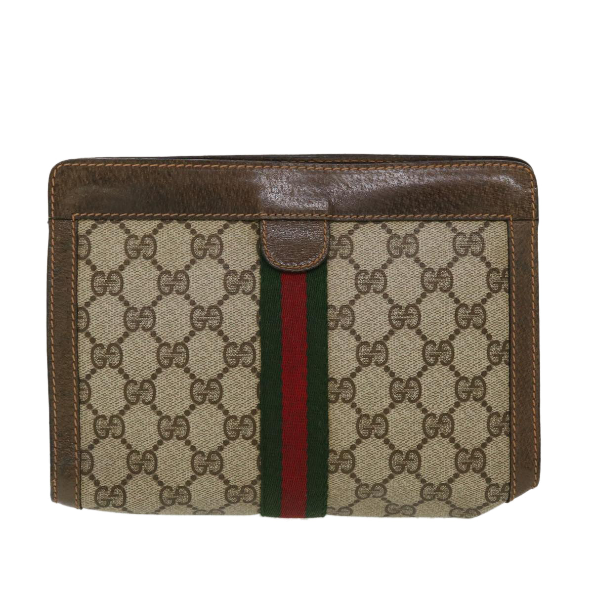 GUCCI GG Canvas Web Sherry Line Clutch Bag Beige Red Green 89.01.001  bs5999